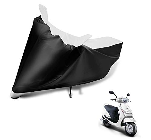 Image of Auto Hub Scooty Cover Compatible with Mahindra Duro 125 with Mirror Pocket, Dustproof, Heat Resistant, Triple Stitched, Duro 125 Scooty Cover- Black, White