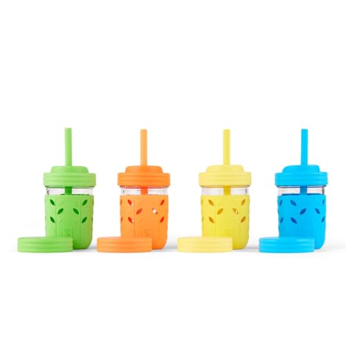 Image of Elk and Friends Kids & Toddler Cups | The Original Glass Mason jars 8 oz with Silicone Sleeves & Silicone Straws with Stoppers | Smoothie Cups | Spill Proof Sippy Cups for Toddlers