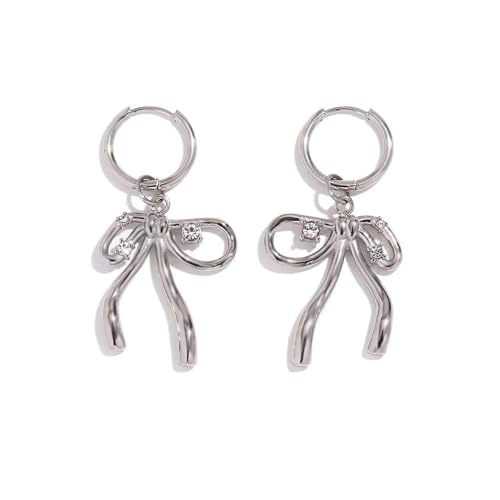 Pendientes de lazo de oro y plata para mujer, aretes de aro con lazo de lazo y perlas para ella, talla única, Acero inoxidable, Sin piedra preciosa