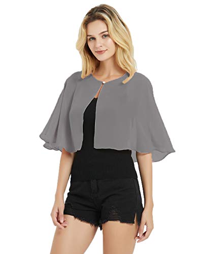 Capelets for Women Shawls and Wraps for Evening Dress Chiffon Shrug Wedding Cape Bolero Cover Up (Drak Gray)