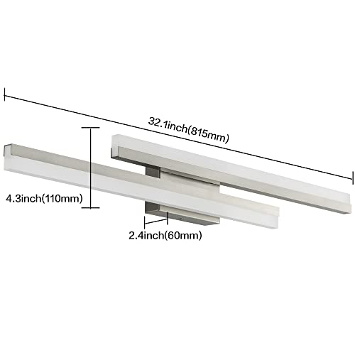 Image of PRESDE 32 Inch LED Bathroom Vanity Light Bar, Modern Brushed Nickel Bath Lighting Fixture Over Mirror Dimmable