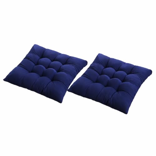 Image of Wakewell Soft Chair Pad with Ties | Square Padded Chair Pad Cushion for Dining Chair, Kitchen & Office | Washable Microfibre Chair Pad for Home Seating (1, Navy Blue)