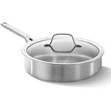 Calphalon Brushed 3-Ply Stainless Steel Cookware Set w/Turbo Heat Tech 3Qt Saut&eacute; Pan with Lid, Induction, Oven Safe 450F, B