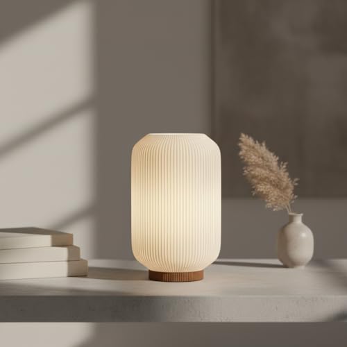 Image of Modern 3D Printed Table Lamp| Bedside Night Lamp | Warm Ambient Light for Bedroom, Living Room, Study Table & HomeDecor | Minimalist LED Desk Lamp for Cozy Lighting (Base- Brown)