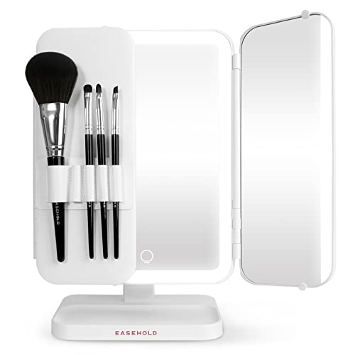 EASEHOLD Rechargeable Makeup Mirror with 4 Makeup Brush, Lighted Vanity