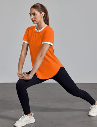 Image of Womens Workout Tops Summer Short Sleeve Shirts Athletic Color Block Gym Clothes Outfits Sun Protection UPF 50+ T Shirts