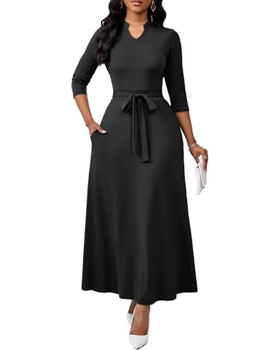 Image of BubFee Maxi Dresses for Women Semi Formal Long Dress 3 /4 Sleeve Casual A-line Church Dresses with Pockets