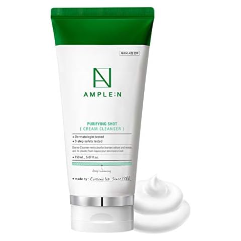 CORÉANA AMPLE:N Purifying Shot Cream Cleanser – Pore Refining Facial Cleanser with Egg White & Blue Lotus Extract - Exfoliate & Remove Makeup Residue and Impurities from Pores Texture, 5.07 fl.oz. Cover