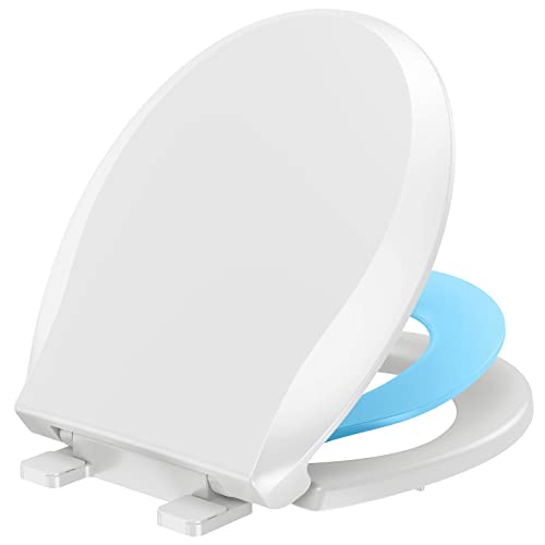 Image of YASFEL Built in Potty Training Toilet Seat for Toddlers, Kids & Adults Biscuit Plastic Toilet Seats Round Slow Close with Magnets(Blue, 16.5”)