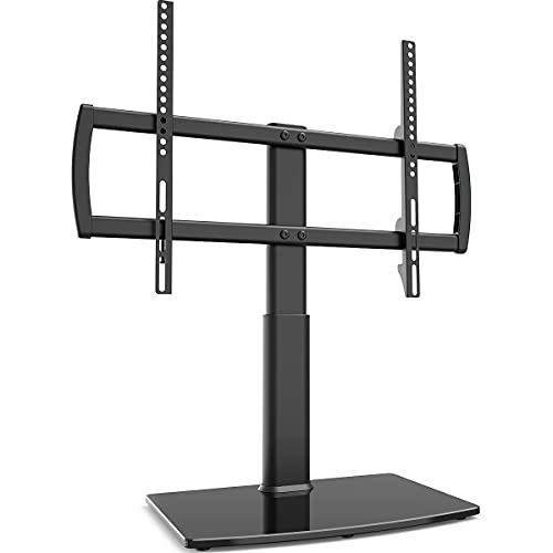 Image of Universal Tabletop TV Stand with Wall Mount for 32 to 70 inch 4 Level Height Adjustable, Heavy Duty Tempered Glass Base, Holds up to 110lbs Screens, HT03B-002