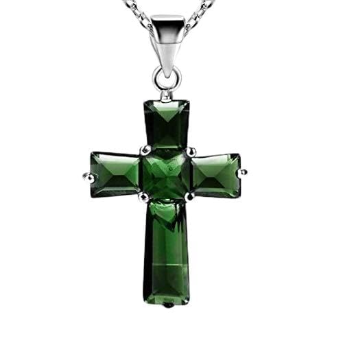 Collier en argent pour filles résistant et pendentif croix verte