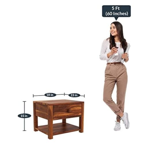 Image of Sheesham Wood Side Tables with 1 Drawers | Side Table | End Table for Living Room, Bedroom | Wooden Side Table | Night Stand Table for Bedroom | Natural Finish