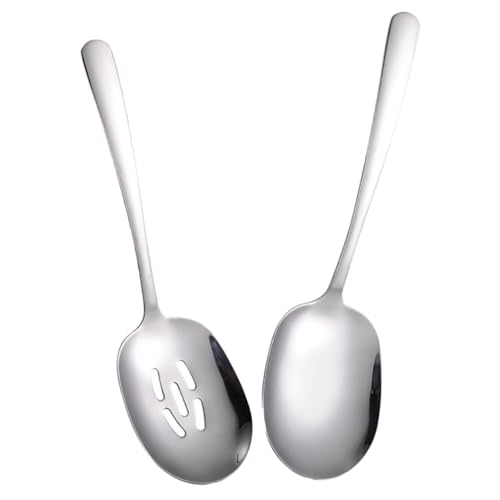 BRIGHTFUFU 2pcs Heavy Duty Stainless Steel Silverware Dinner Spoons Large Serving Utensils for Family Party Restaurant