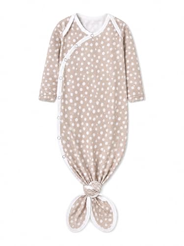 Image of Copper Pearl Baby Gown - Knotted Newborn Sleepers for Baby Boy and Girl, Soft Stretchy Long Sleeve Infant Gowns with Bottom Tie and Hand Mittens, Perfect Hospital Coming Home Outfit (Fawn)