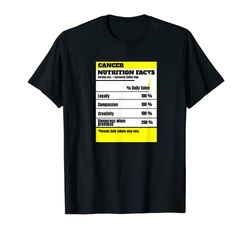 Cancer Zodiac Star Sign Funny Astrology Nutrition Facts T-Shirt