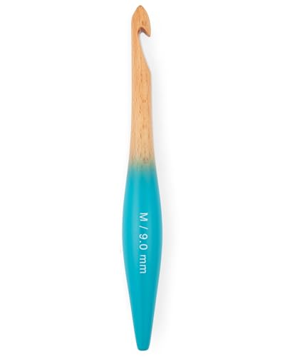 Image of mindfulknits Premium Ergonomic Beech Wood Crochet Hook - Size US M, 9mm - 15cm Length - Wooden Crochet Hook - Knitting & Crochet Supplies for Crafting Relaxation & Stress Relief (9mm)