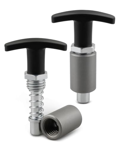 ULXIOM 2Pack Steel Handle Locking Spring Loaded Pull Pin, T Knob Spring Plunger Loaded Pull Pop Pin Shank Knob, Plastic Handle for Welding Shelve Industrial Rack System Fitness, 3.15 Inch (1/2 Inch)
