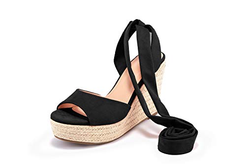 Image of SERAIH Womens Lace up Espadrilles Platform Wedges Sandals Heels Tie Ankle Strap Summer Dress Shoes