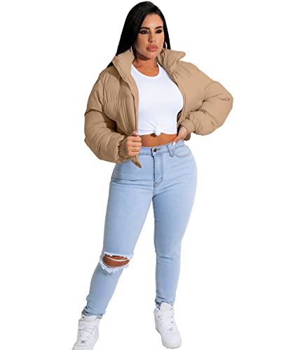 Angsuttc Puffer Jacket Womens Cropped Zip Up Padding Warm Quilted Jackets Winter Coats3
