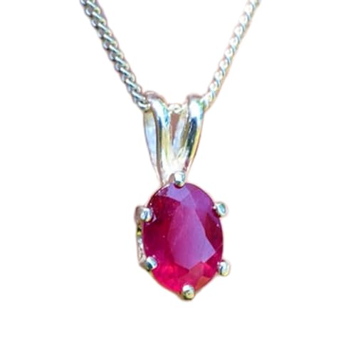 Collier ovale en argent sterling 925 et véritable rubis facetté