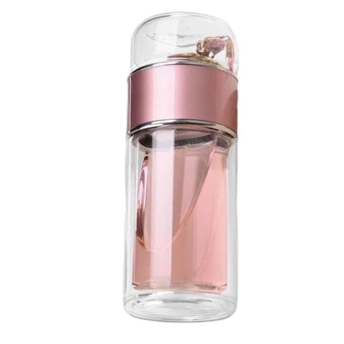 JIEBWCHA Bouteille infuseur à thé, double bouteille en verre, 450 ml, bouteille d'eau en verre à double paroi avec infuseur à thé, double paroi en verre...