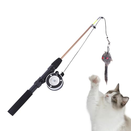 Fishing Rod Cat Toy | Realistic Cat Toys with Telescopic Wand,2-Section Long Teaser, Cats Training Game for Kitten Indoor Bored Cats Caat Accessories