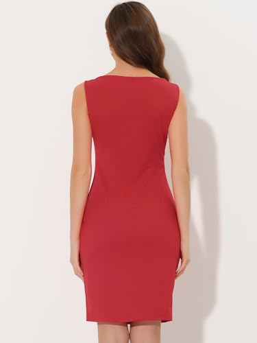Image of Allegra K Sheath Dress for Women's Business Teacher Sleeveless Boat Neck Dressy Casual Office Dresses
