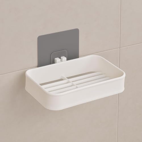 Image of Plastic Soap Dish Holder with Drainage Slots - Rectangular Self-Draining Soap Tray for Bathroom & Kitchen Sink, Non-Slip, Durable & Easy to Clean (White) | Pack of 6