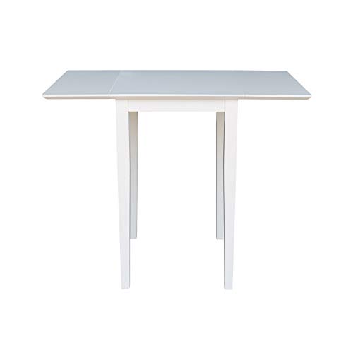 IC International Concepts, Solid Wood Small Drop Leaf Dining Table, Solid Real Wood, Sturdy Parawood, White