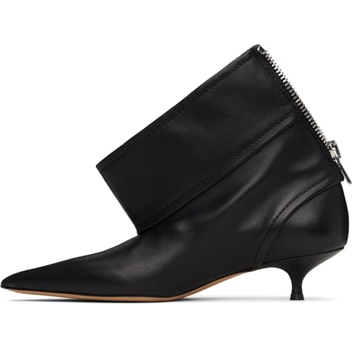 UniqueStride Women Ankle Biker Boots Side Zip Decor Pointed Toe Leather Wide Calf Kitten Heel Short Motorcycle Boots3