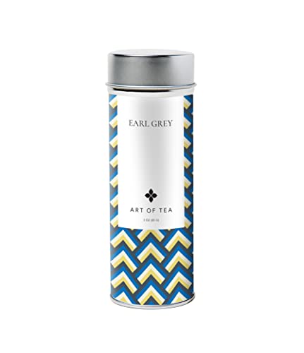 Art of Tea Organic Earl Grey Loose Leaf Tea Tin, Premium Black Tea with Real Bergamot Oil, Citrus &amp; Floral Full-Body Flavor, Artisan Loose Leaf Black Tea, Reusable 3oz Tea Tin