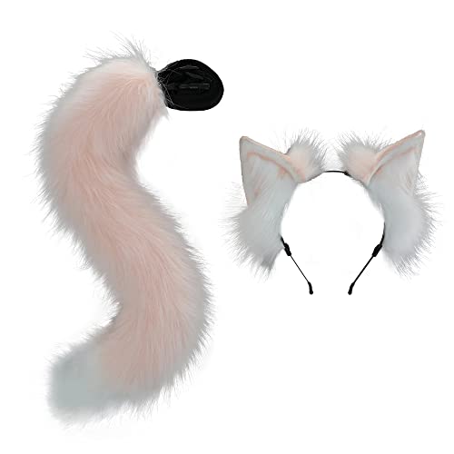 VIGVAN Animal Cosplay Ears and Tail - Wolf, Fox, Cat, Raccoon (Pink)