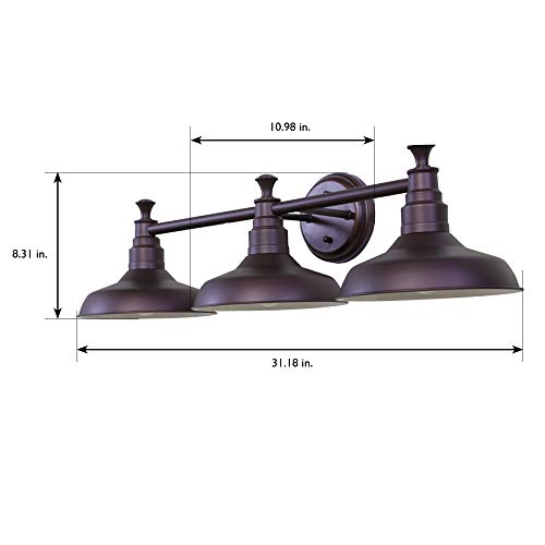 Image of Design House 520320 Kimball Industrial Farmhouse 3-Light Indoor Bathroom Vanity Light with Metal Shades for Over the Mirror, Coffee Bronze
