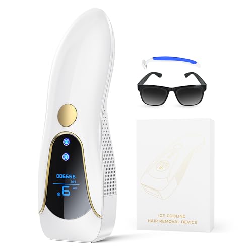 IPL Depiladora de luz pulsada con enfriamiento, depilación láser de 9 niveles de energía, modo automático/manual, luz roja 600 nm para mujeres y hombres, cara, brazo, piernas, cuerpo, blanco