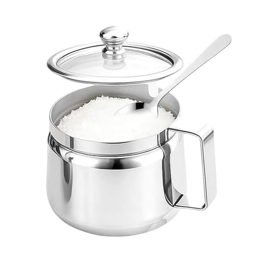 Generico Recipiente de azúcar para bar de café, tarro de 500 ml de acero inoxidable, recipiente de aceite con tapa y cuchara - Sal Condimentos para cocinar