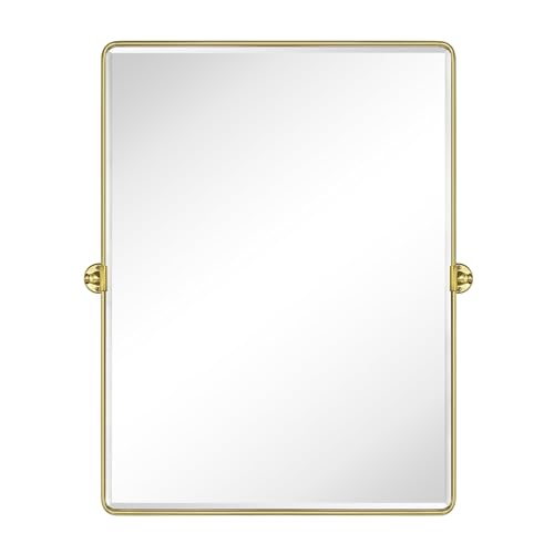 Image of TEHOME Pivot Mirror Brushed Gold Tilt Bathroom Vanity Mirror Large Metal Framed Rectangle Tilting Beveled Vanity Mirrors for Wall, Vertical Hanging, Overall 34.14 x 40 inches (Mirrror 30 x 40 inches)
