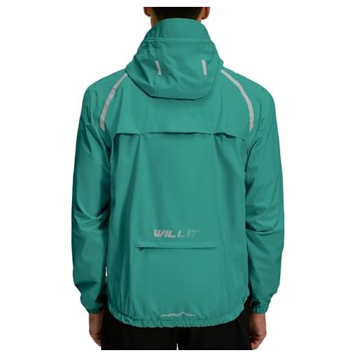 WILLIT Men's Cycling Jacket Waterproof with Hood Lightweight Cycling Gear Windbreaker Breathable Wind Jacket Packable for Golf Cycling Hiking Running Outdoor, Green, L