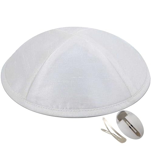 Zion Judaica Deluxe Raw Silk White Kippah Noil Silk Kippot 6.5