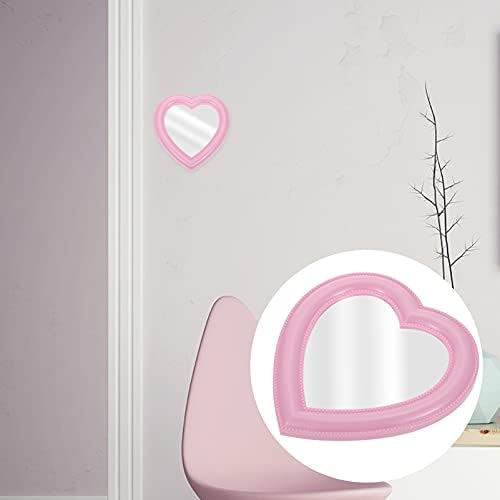 FOMIYES Bedroom Tabletop Mirror Wall Hanging Love Heart Shaped Cosmetic Mirror for Women Girls Vanity Accessories Pink