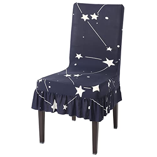 Image of HOKIPO Stretchable Dining Chair Frill Cover Set of 1 Washable Slip Covers (AR-4074-D10), Polyester Blend