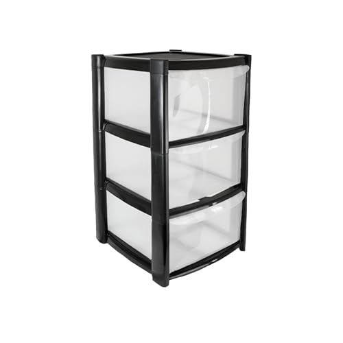 ORGANIZED® Large 3 Drawer Plastic Storage Tower Black - Multipurpose Storage For Home | Office | Garage | School | Children's Toys | Stationary
