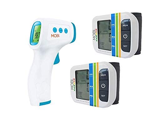 Mobi Health Automatic Wrist Blood Pressure Automatic Bp Cuff W/Large Lcd Display | Monitors Pulse Rate & Irregular Heart Rate Monitor Kit Including Non-Contact Thermometer #TOP13