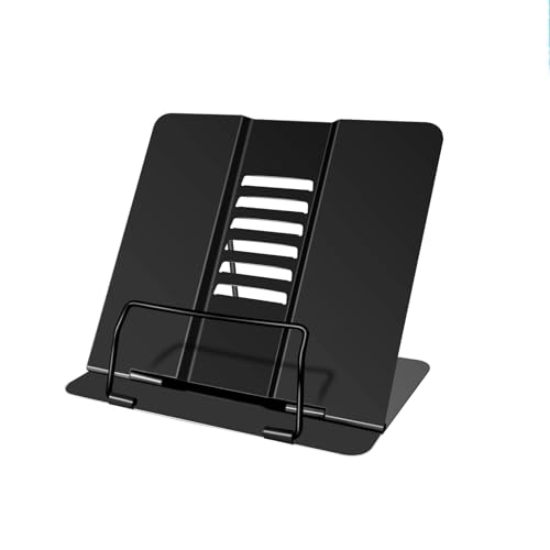 Book Stand,Adjustable Metal Book Holders,Cookbook Reading Rest Holder with 6 Adjustable Angles and Paper Page Clip Portable Reading Rest Book Holder for Cookbook Documents Textbook Sturdy Desk