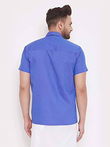 Image of VASTRAMAY Men's Blue Cotton Blend Shirt VASMSH003BU 48