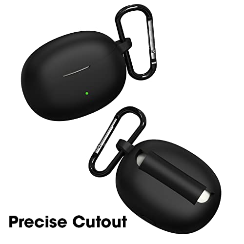 Image of Sounce Portable Silicone Case Scratch-Resistant, 360 Full Protection, Carabiner Clip Compatible with Keychain for Realme Buds Air 3 Neo Full Protection Shockproof Cover Anti Fall Anti Dust (Black)