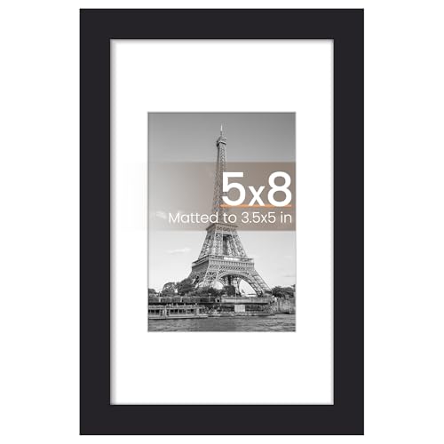 Image of upsimples 5x8 Picture Frame, Display Pictures 3.5x5 with Mat or 5x8 Without, Wall Hanging Photo Frame, Black, 1 Pack