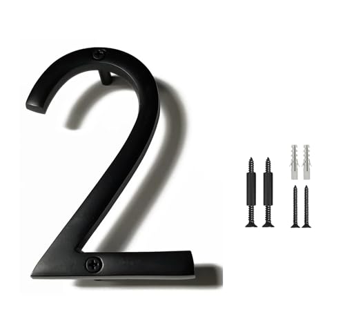 NACH Floating House Numbers, 6 inch Aluminum Black House Numbers for Outside - Number 2, Door Numbers with Mounting Hardware