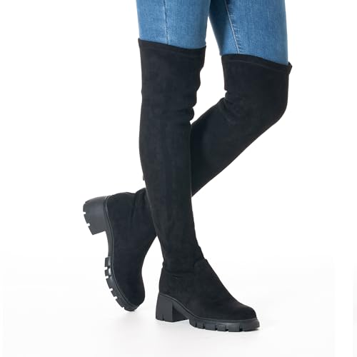 Mtzyoa Women Over The Knee Boots Platform Thigh High Black Size 10 Winter Low Block Heel Casual Suede Stretch Above thumb #2