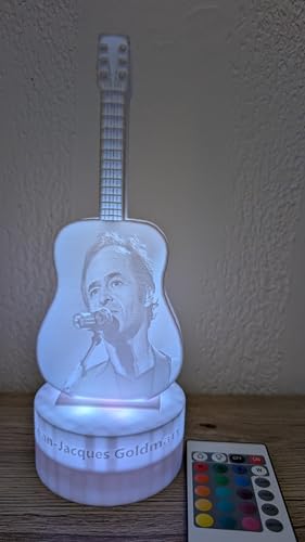 Générique - Lampe guitare en lithophanie Jean-Jacques Goldman – Éclairage LED multicolore avec télécommande
