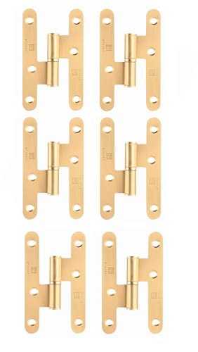 AZERODESIGN- Bisagras para Puertas-Bisagras Puertas Madera- Pack de 6-Material Acero sin Remates-medidas100 x 57mm-Cantos Redondos-Distintos Acabados (DERECHA, LATON MATE)